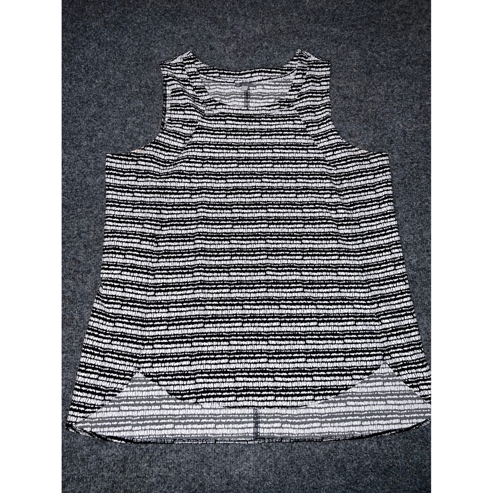 T by Talbots Womens MP Medium Petite Black White Striped Sleeveless Tank Top
